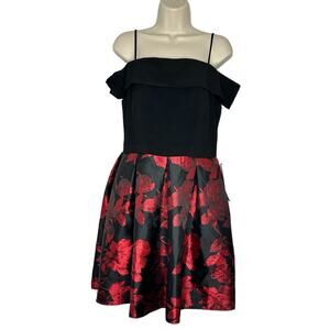 MORGAN & CO Womens Black Floral Cap Sleeve Fit + Flare Dress Juniors Size 11 NWT